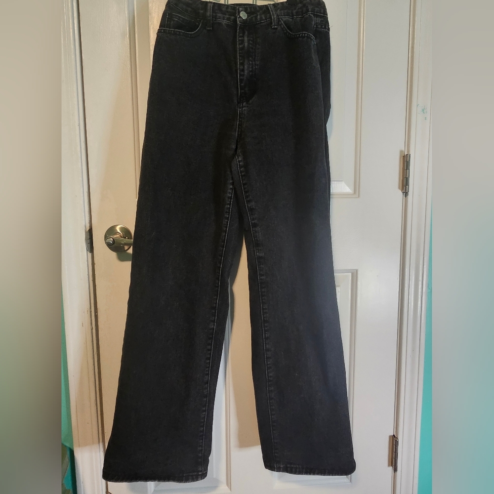 SHEIN Wide-Leg Jeans Black w/ Blue Butterfly on Back Pocket Women's Sz M (US 6) - Picture 2 of 9